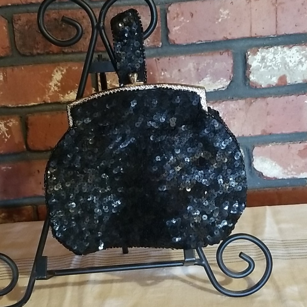 Black Sequined Vintage clutch. (Made in France)